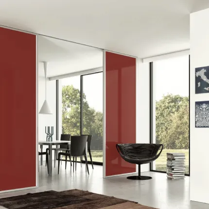 Porta scorrevole per interni Aria Oval 34 in vetro retrolaccato e alluminio di Zemma