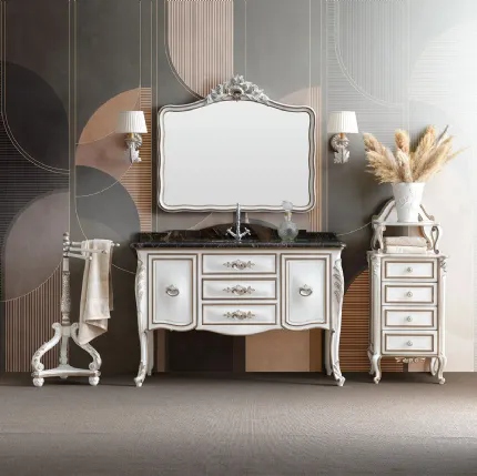 Mobile da Bagno a terra 3029 bianco antico, colore tabacco e argento di Silvano Grifoni