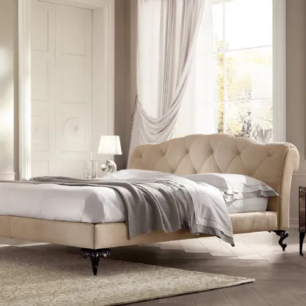 Letto con testiera imbottita e trapuntata George di Cantori