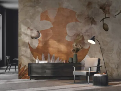 Carta da parati con motivi floreali in toni caldi Fantasia WPC_562 di Caos Creativo by Rossi&Co