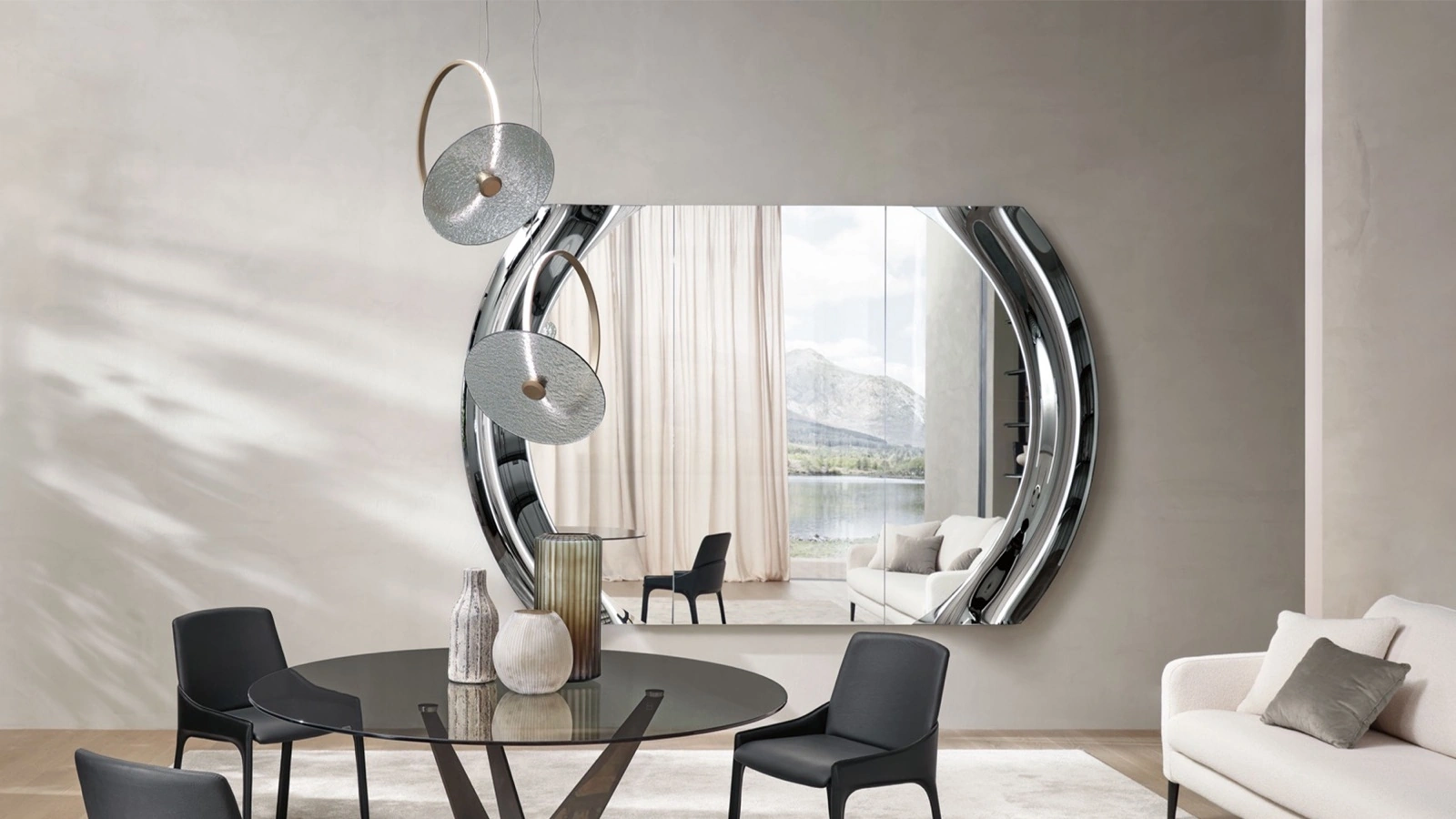 Specchio Magnifico con cornice oin vetro curvato di Fiam