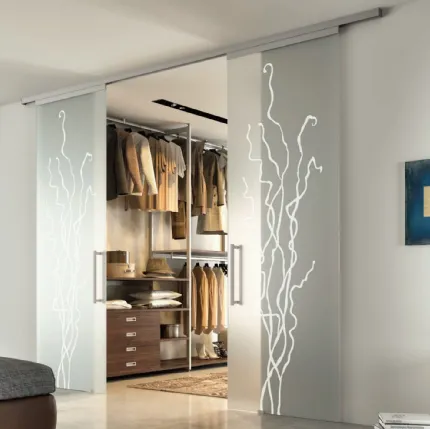 Porta per interni scorrevole in vetro con decorazione Aria Glass di Zemma