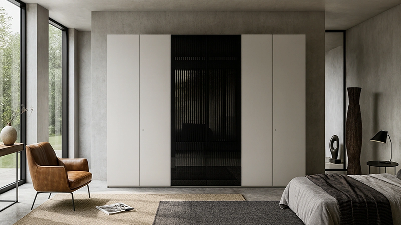 Armadio Loft laccato con ante lucifer centrali in vetro di Voltan