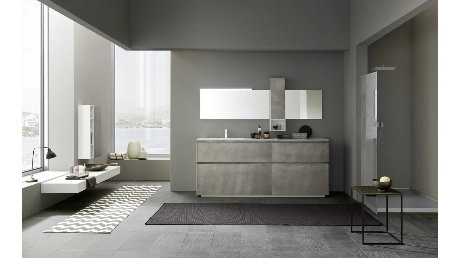 Mobile da Bagno sospeso M2 System C205 in laccato Metal Titanio di Baxar