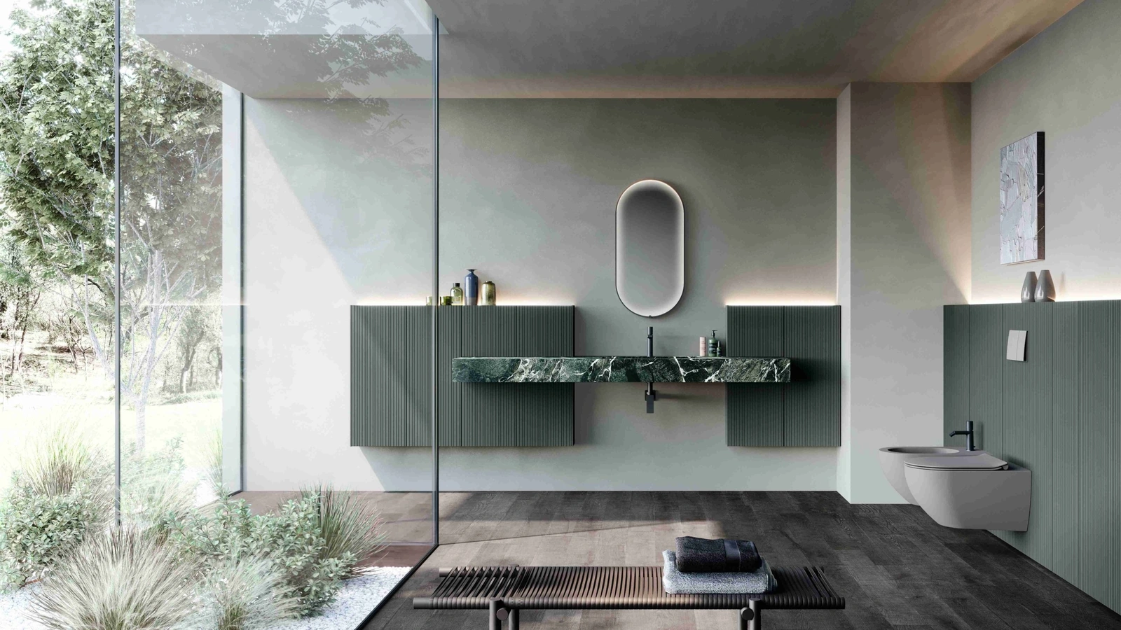Mobile da Bagno sospeso M2 System 242 in laccato e gres di Baxar