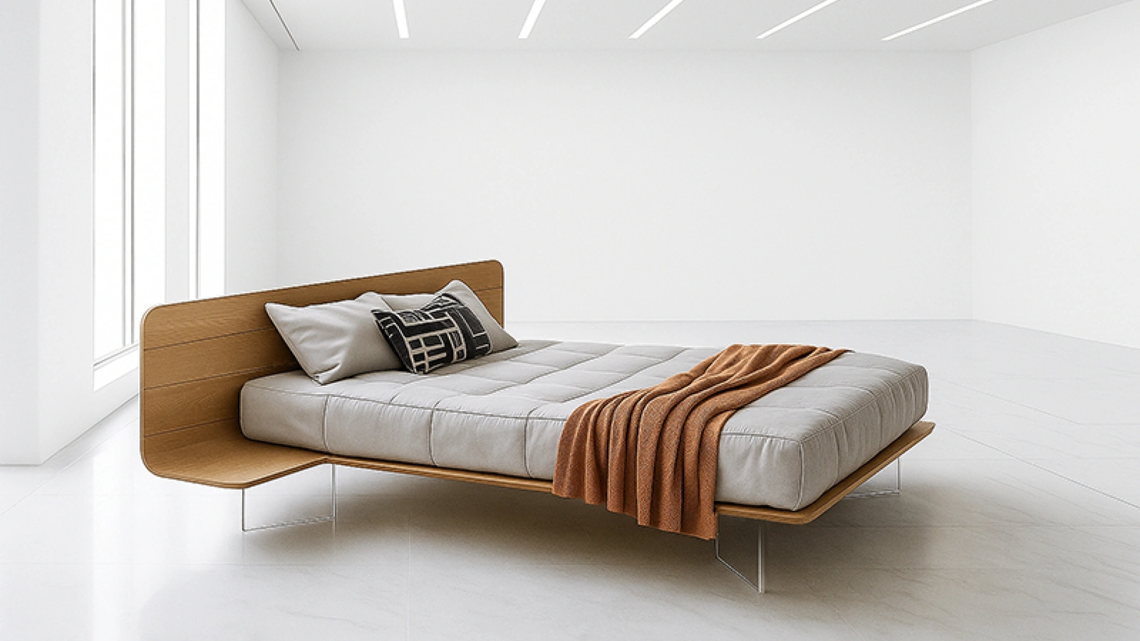 Letto con testiera in legno No-Vo Quercia di Voltan
