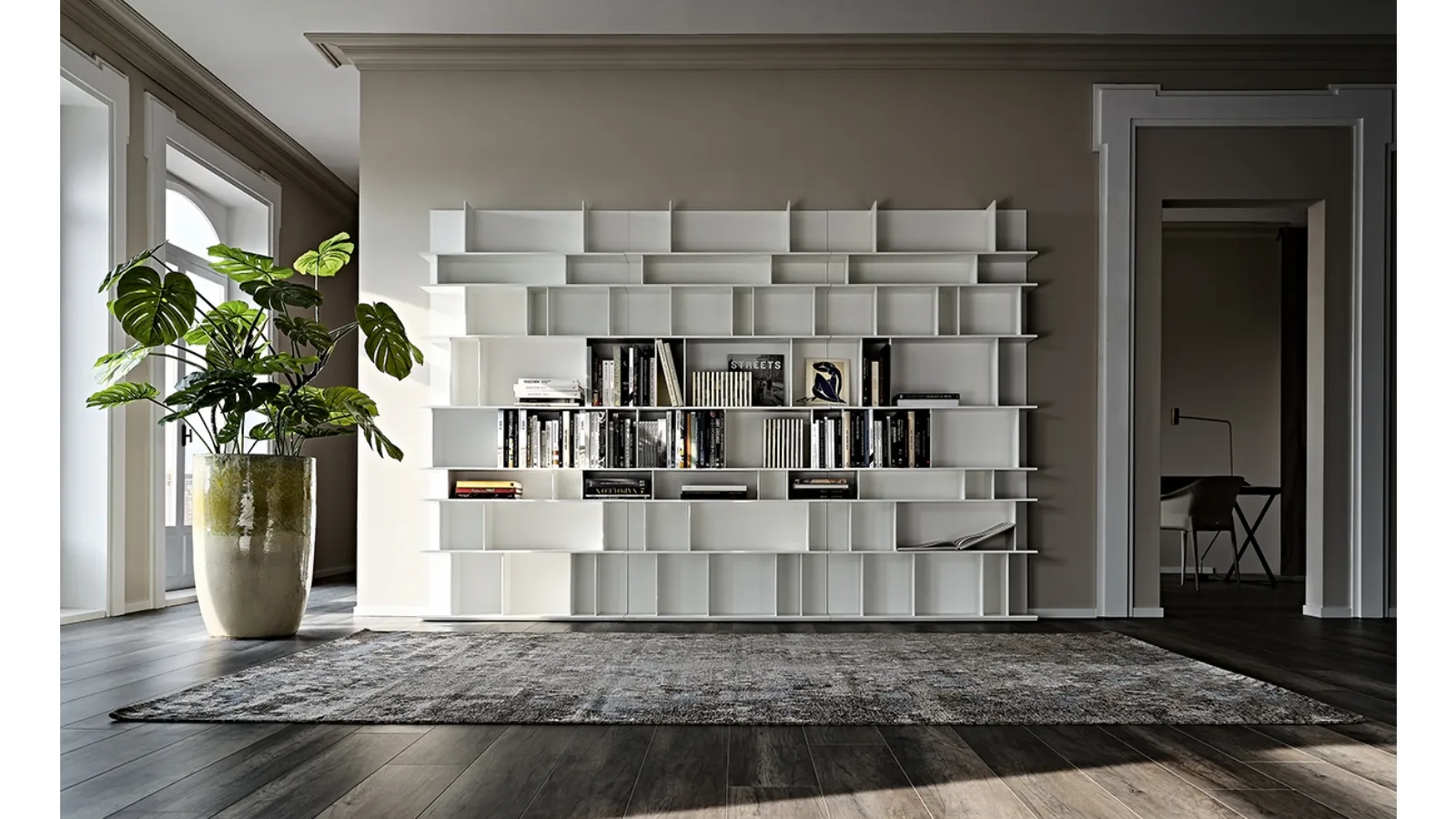 Libreria a muro in MDF laccato bianco Wally di Cattelan Italia