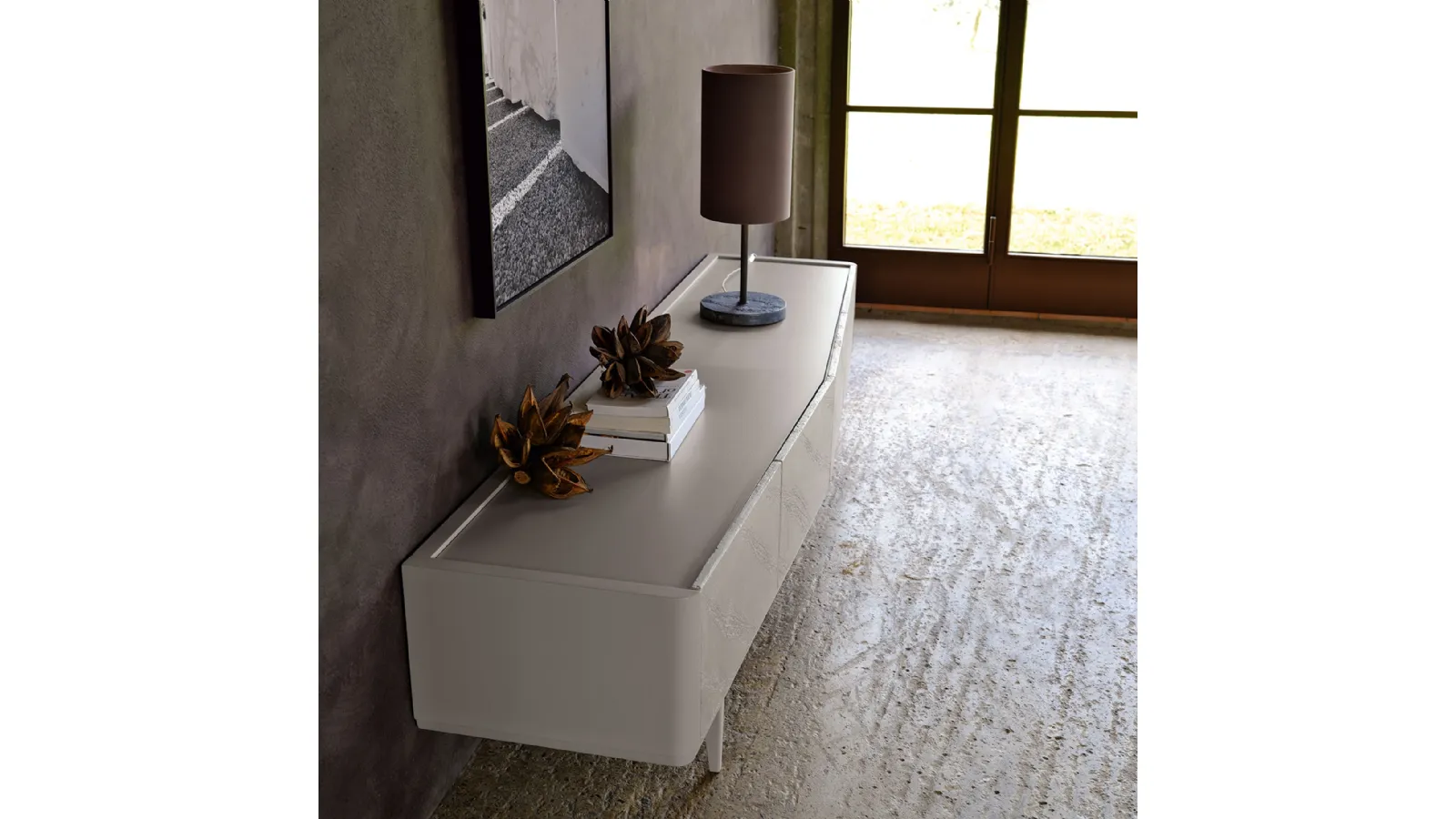 Madia con frontali in listellare di pioppo decorati effetto marmo e top in legno Denver 02 di Cortezari