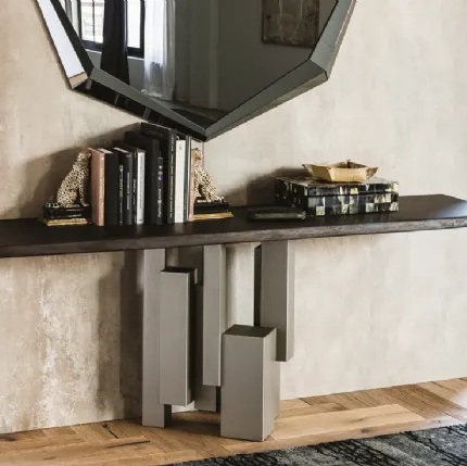 Consolle con base in acciaio e piano in legno massello Skyline di Cattelan Italia