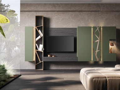 Parete Attrezzata Soggiorno Verde Prussia di Voltan