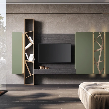 Parete Attrezzata Soggiorno Verde Prussia di Voltan