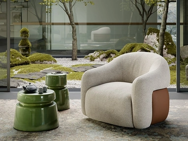Poltrona in tessuto con dettaglio in pelle sul retro Baldwin Turn di Cattelan Italia