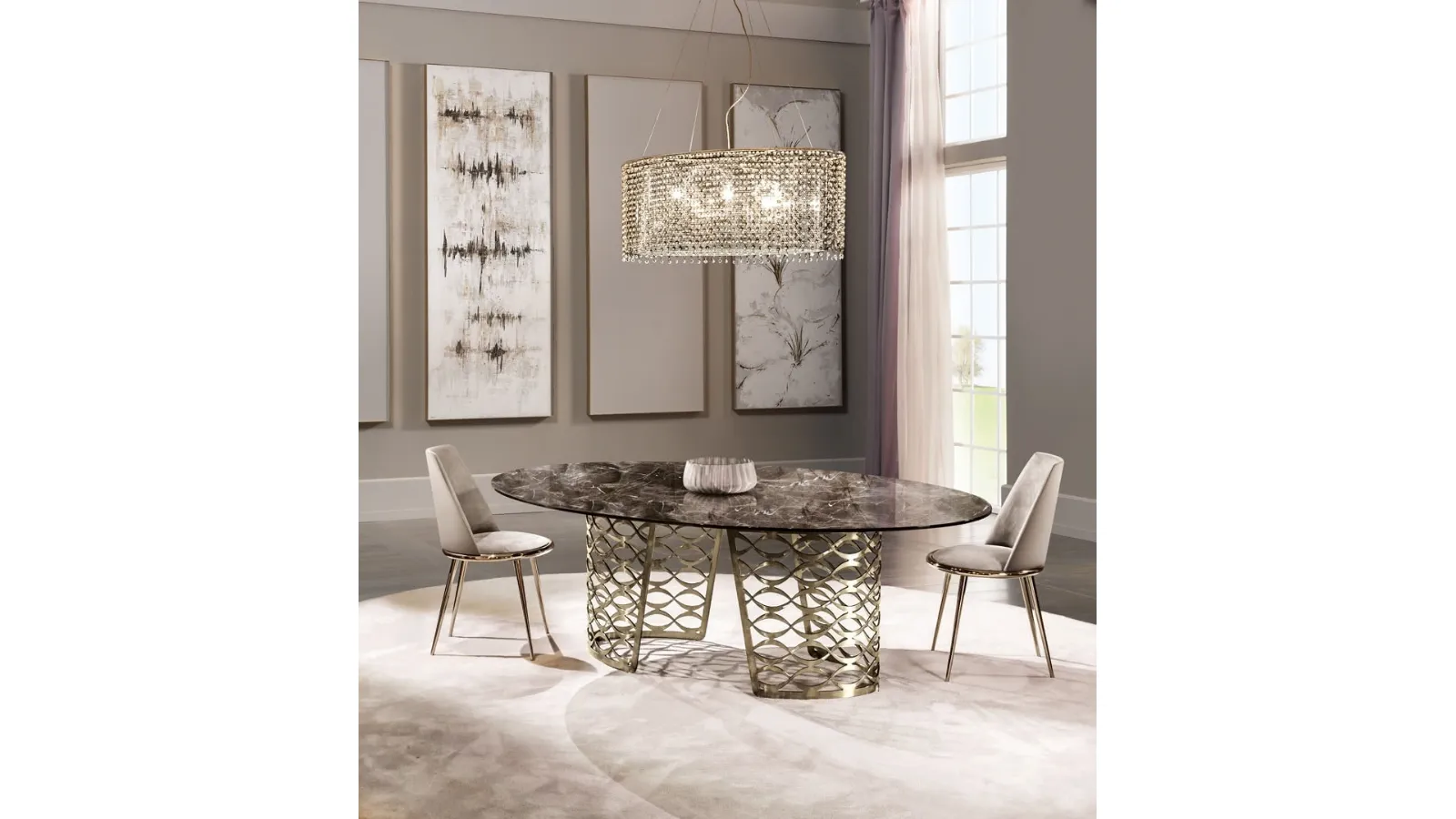 Tavolo in marmo con base in metallo lavorato Isidoro di Cantori
