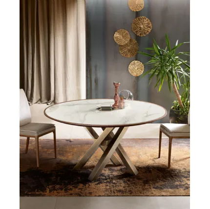 Tavolo rotondo Shangai in legno e ceramica di Riflessi