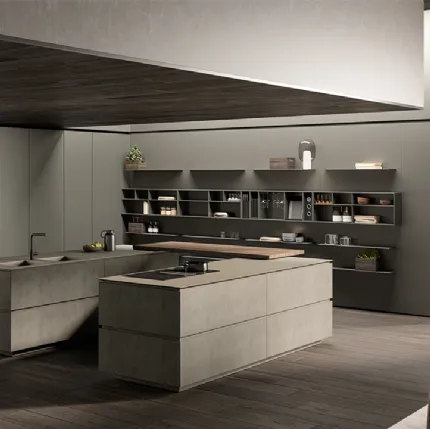 Cucina Design con isola Obliqua 02 in Biomalta Grigio Siliceo di Ernestomeda