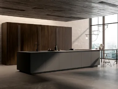 Cucina Design con isola One 02 in Fenix Grigio Etna di Ernestomeda