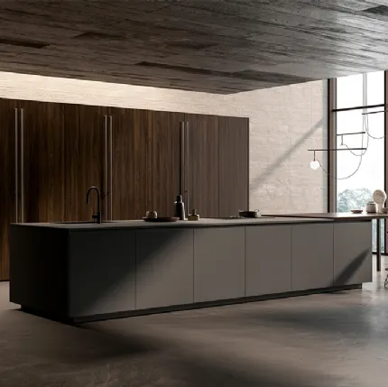 Cucina Design con isola One 02 in Fenix Grigio Etna di Ernestomeda