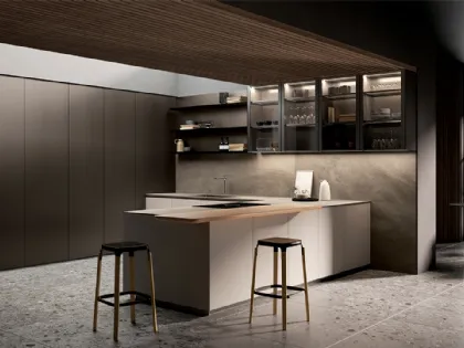 Cucina Design con penisola One 03 in laccato Zero Gloss Limo di Ernestomeda