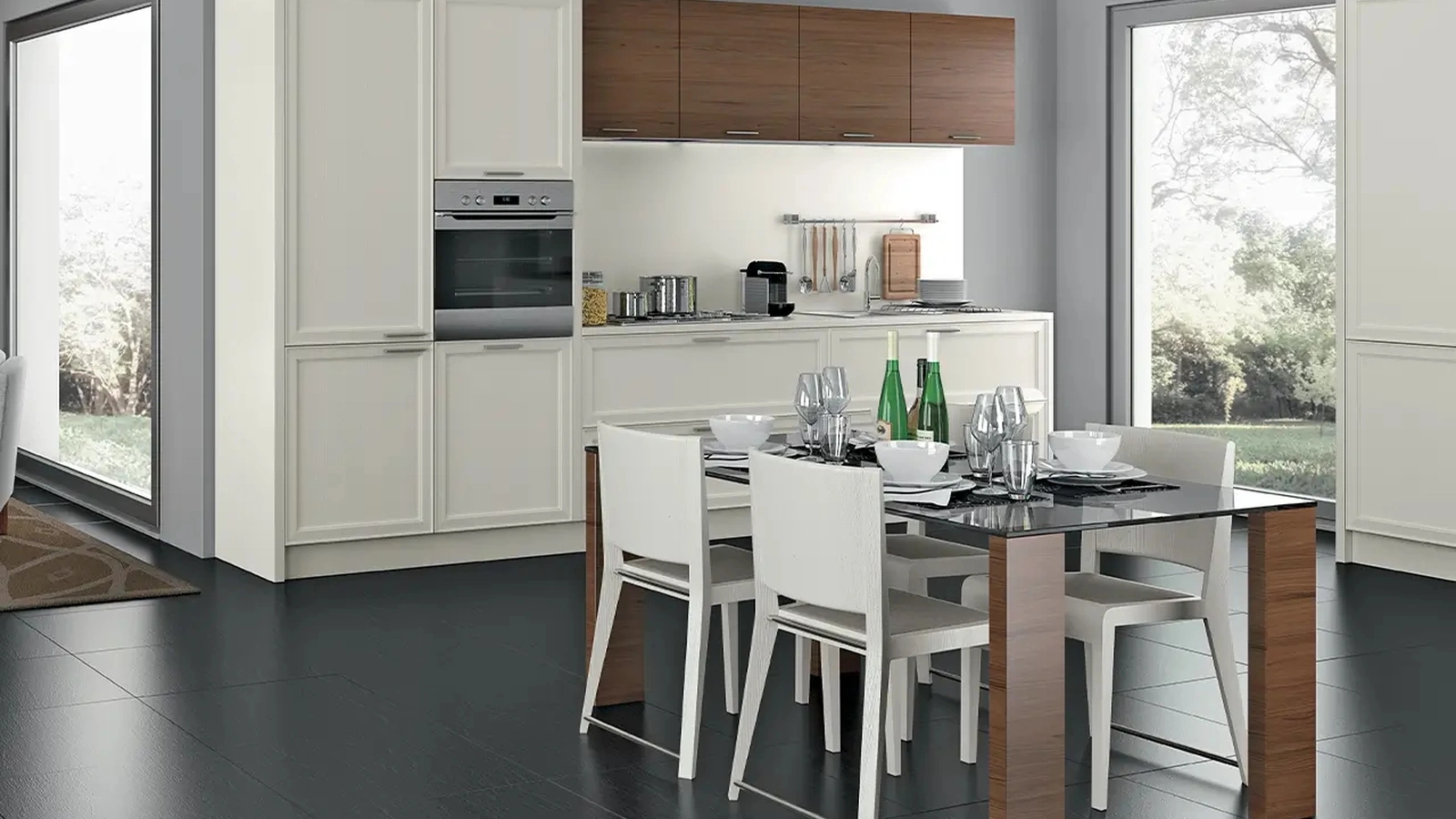 Cucina Moderna lineare Melograno ComposizionePM04 in legno di frassino di Le Fablier