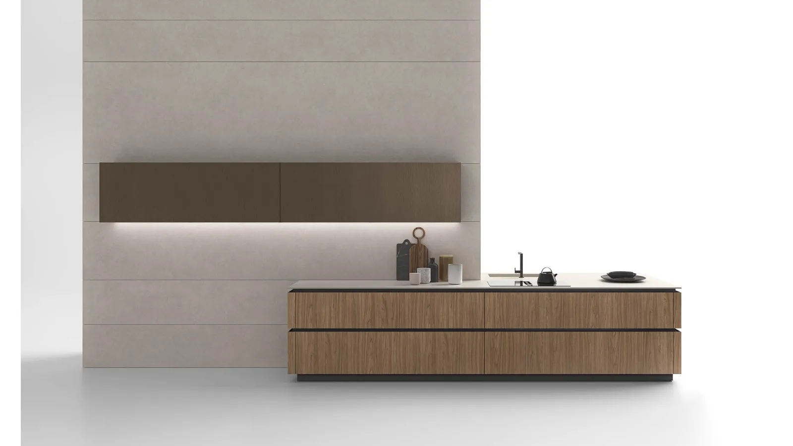 Cucina Moderna Logica 01 finitura nobilitato Noce naturale conb top in laminam Fokos sale di Valdesign