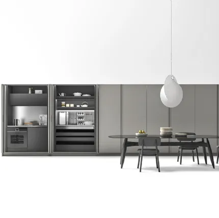 Cucina Moderna lineare Logica 03 in laccato opaco Platino e Antracite di Valdesign