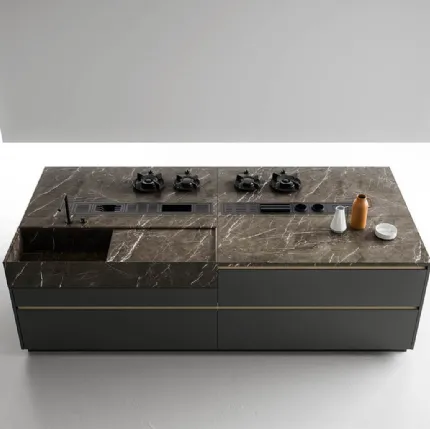 Cucina Moderna con isola Zafferano 06 finitura laccato opaco con top in marmo di Valdesign